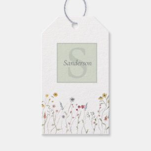 Monogrammed Whimsical Watercolor Wildflower Gift Tags
