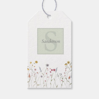 Monogrammed Whimsical Watercolor Wildflower Gift Tags