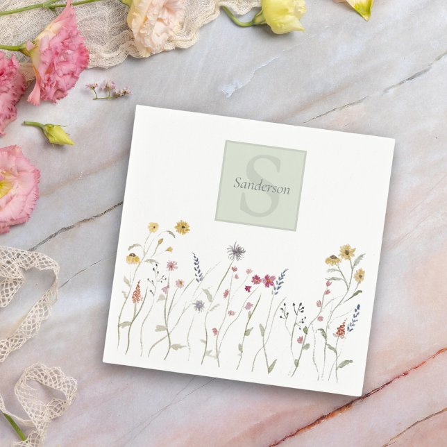 Monogrammed Whimsical Watercolor Wildflower Shower Napkins (Creator Uploaded)