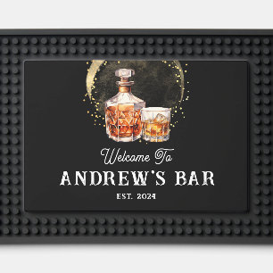 Monogrammed Whiskey Bar Mat