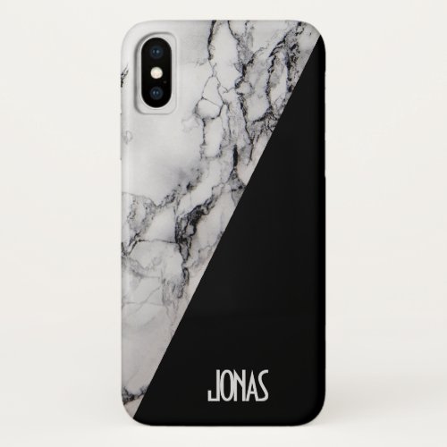 Monogrammed White And Black Marble Black Triangle iPhone X Case