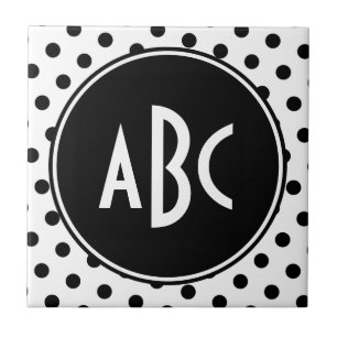Monogrammed White and Black Polka Dots Tile