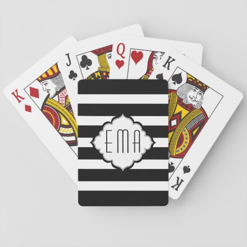 Monogrammed White And Black Stripes Pattern Poker Cards