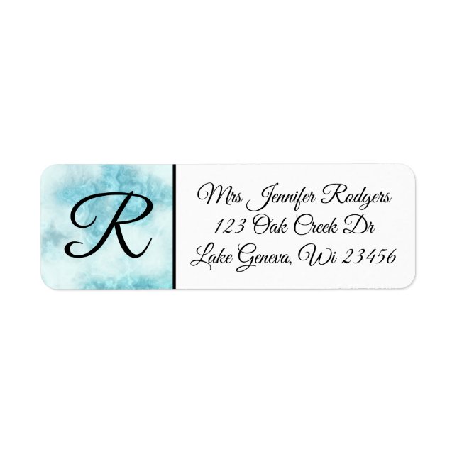 Monogrammed White and Blue Marble Gems Label (Front)