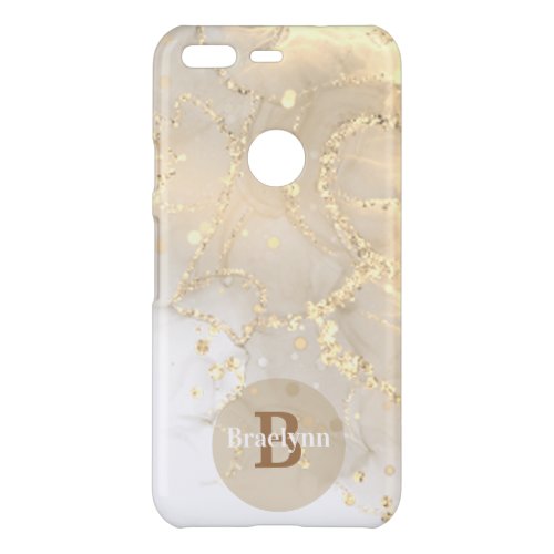 Monogrammed White and Gold Marble Glitter Uncommon Google Pixel Case