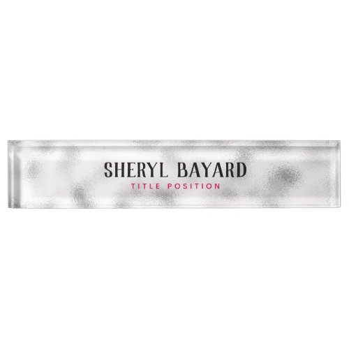 Monogrammed White And Gray Ground Glass Desk Name Plate