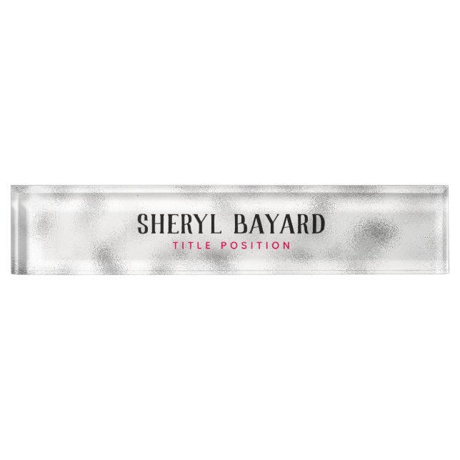 Monogrammed White And Gray Ground Glass Desk Name Plate (Front)