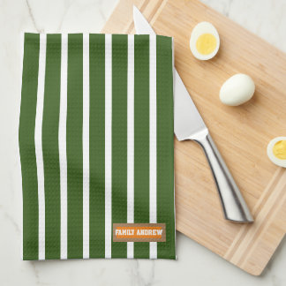 Monogrammed white and green stripes stylish modern kitchen towel