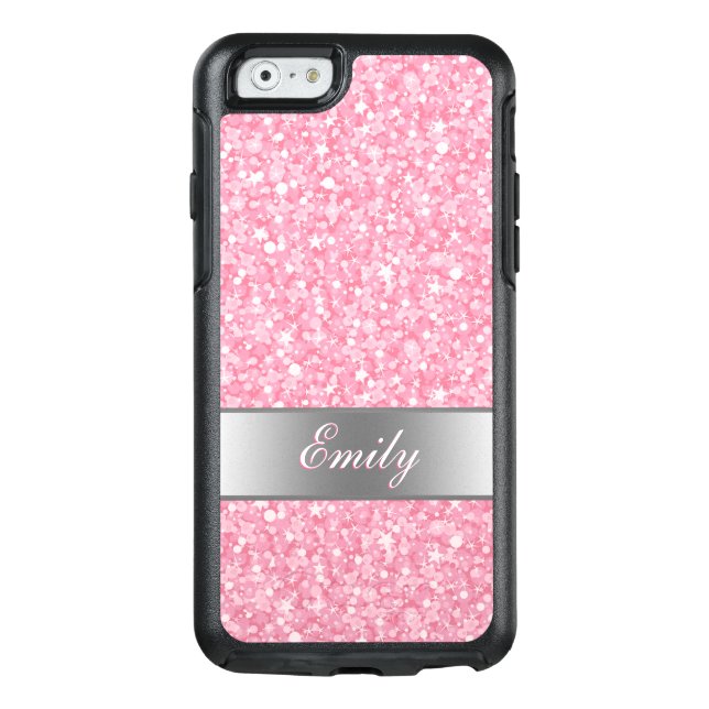Monogrammed White And Pink Glitter Otterbox iPhone Case (Back)