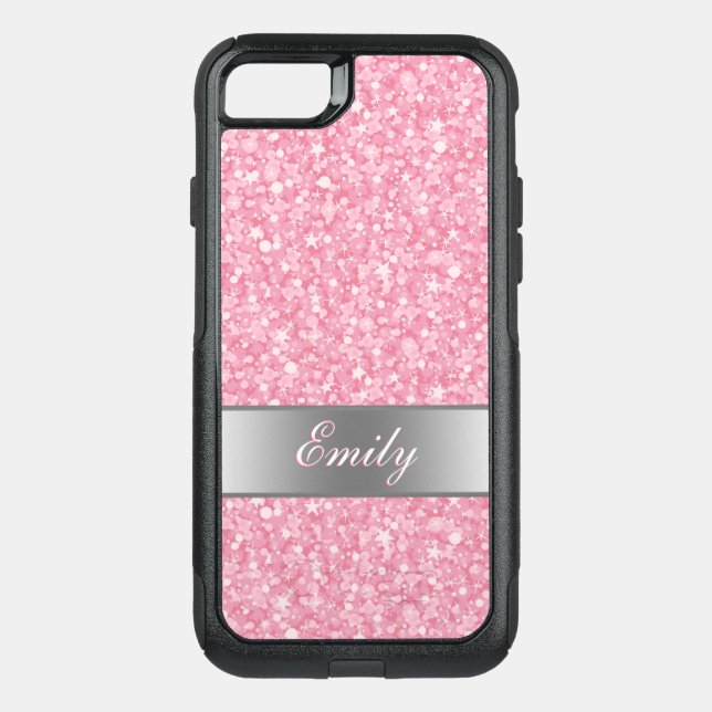 Monogrammed White And Pink Glitter Otterbox iPhone Case (Back)