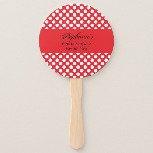 Monogrammed White and Red Polka Dot Bridal Shower Hand Fan