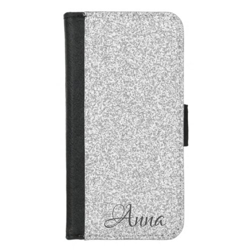 Monogrammed White And Silver Glitter Monogram iPhone 87 Wallet Case