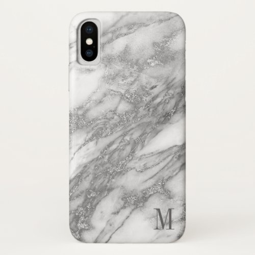 Monogrammed White And Silver Gray Marble iPhone X Case