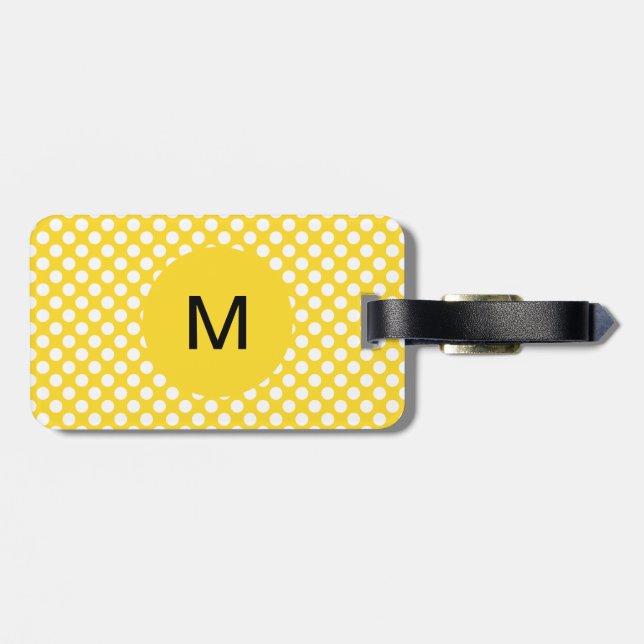 Monogrammed White and Yellow Polka Dot Luggage Tag (Back Horizontal)