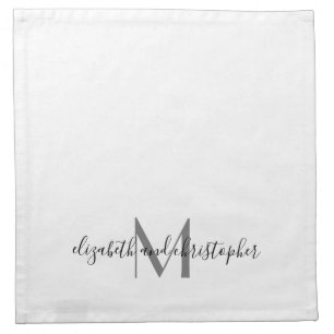 Monogrammed White Black Wedding Gift Bridal Shower Cloth Napkin