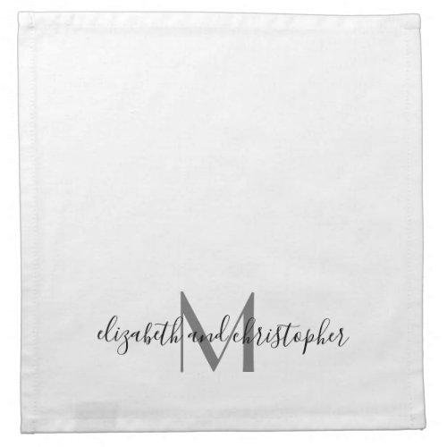 Monogrammed White Black Wedding Gift Bridal Shower Cloth Napkin