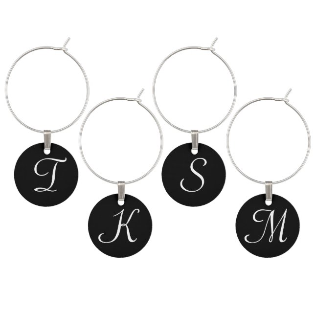 Monogrammed White Black Wine Charms (Staggered)