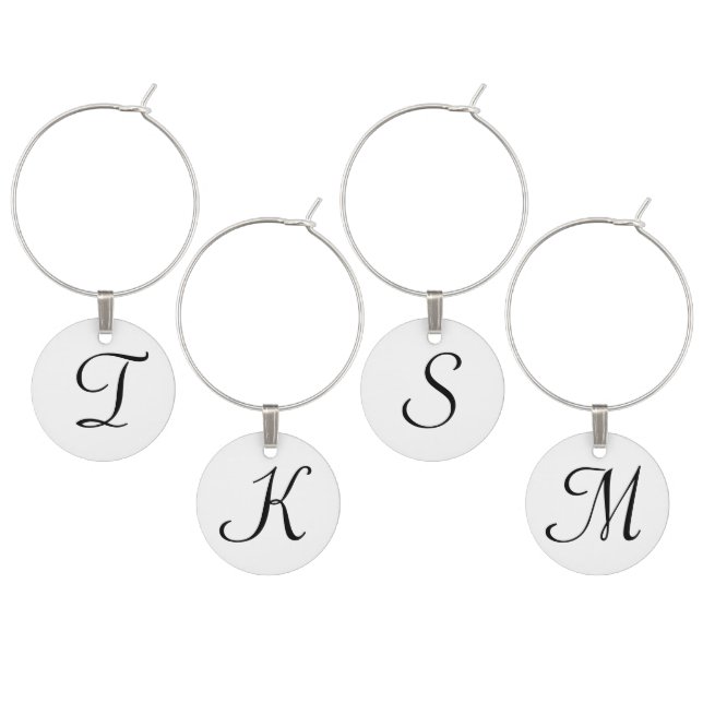 Monogrammed White Black Wine Charms (Staggered)