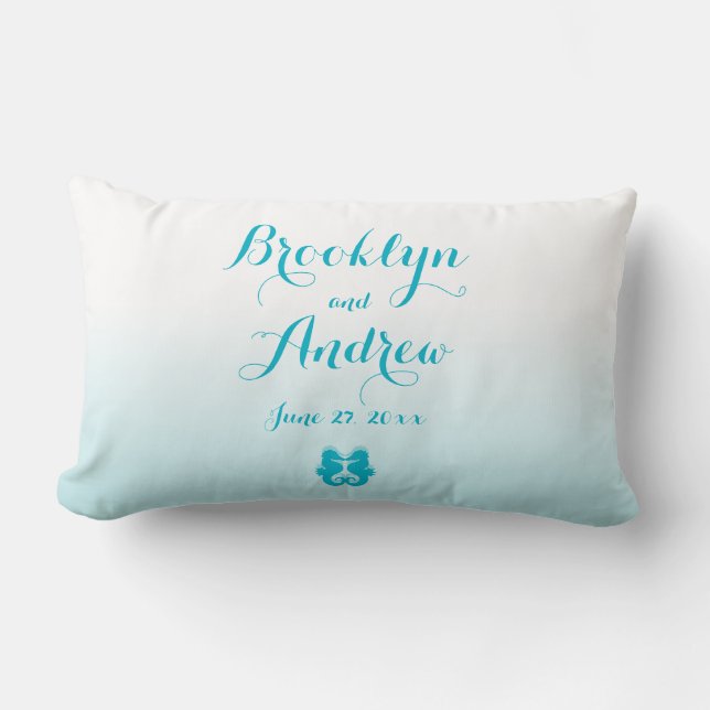 Monogrammed White Blue Seahorse Wedding Pillows (Front)