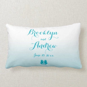 Monogrammed White Blue Seahorse Wedding Pillows
