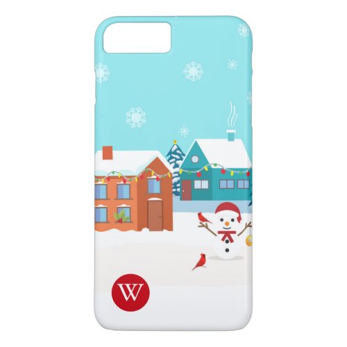 Monogrammed White Christmas Landscape Snowman Cute iPhone 8 Plus7 Plus Case