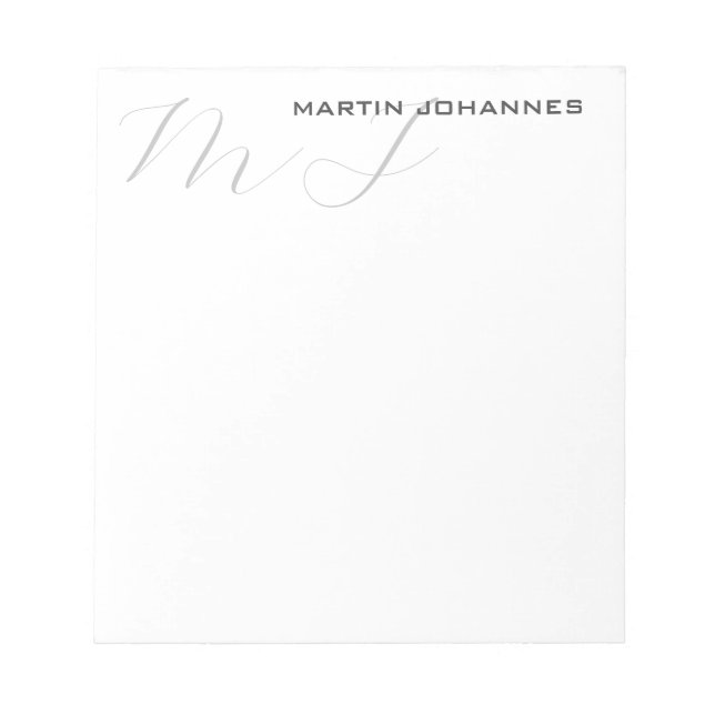 Monogrammed White Gray Professional Modern Notepad (Front)