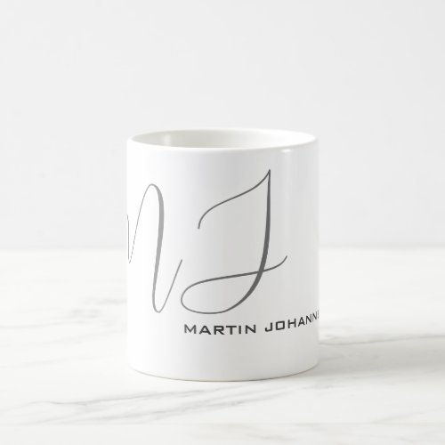 Monogrammed White Grey Personal Custom Modern Coffee Mug
