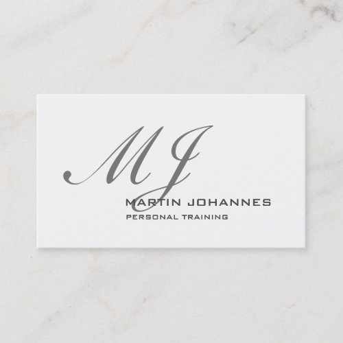 Monogrammed White Grey Personal Trainer Modern Business Card