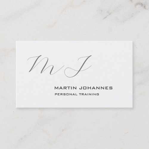 Monogrammed White Grey Personal Trainer Modern Business Card