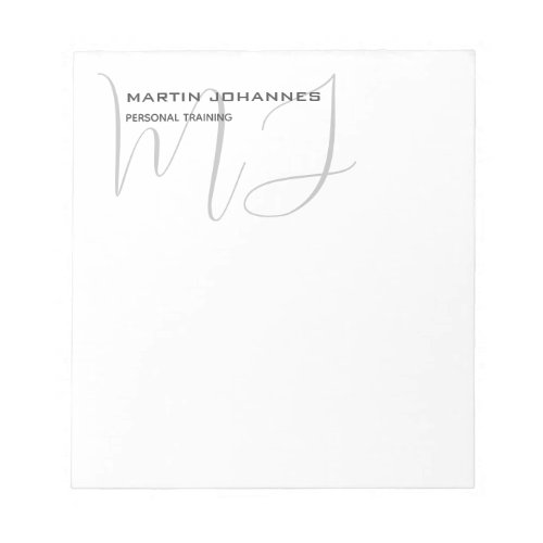 Monogrammed White Grey Personal Trainer Modern Notepad
