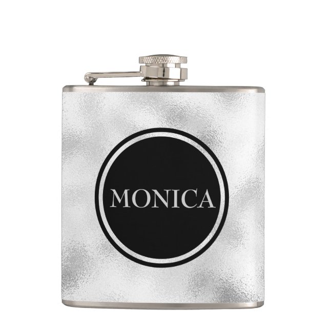 Monogrammed White Ground Glass Flask (Front)