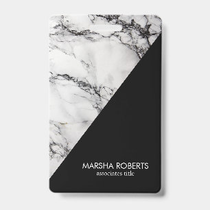 Monogrammed White Marble And Black Grain Badge