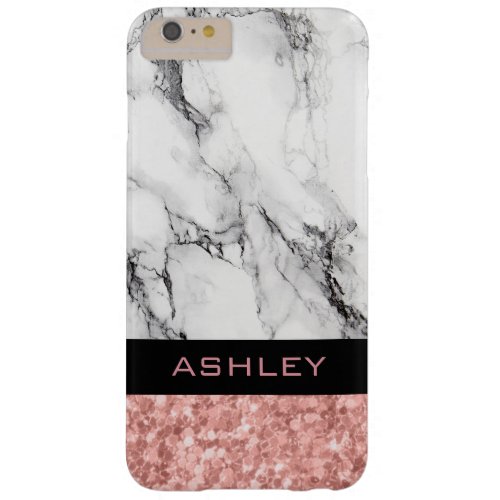 Monogrammed White Marble And Rose Gold Glitter Barely There iPhone 6 Plus Case
