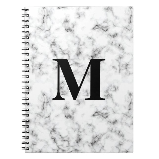 Monogrammed White Marble Pattern  Notebook (Front)