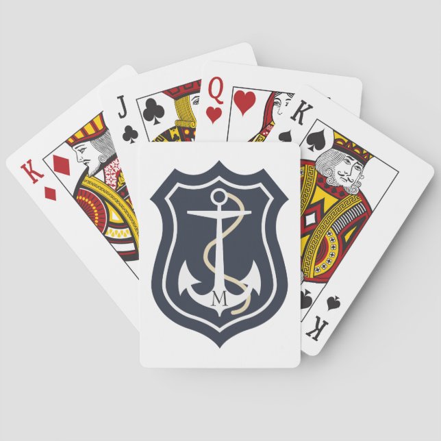 Monogrammed White Nautical Anchor Poker Cards (Back)
