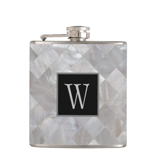 Monogrammed White Pearl Flask (Front)