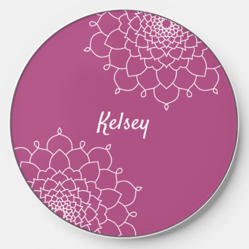 Monogrammed White  Purple Mandala Pattern Wireless Charger