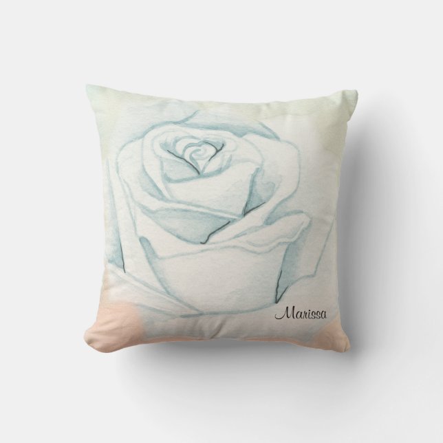 Monogrammed White Rose Throw Pillow (Front)