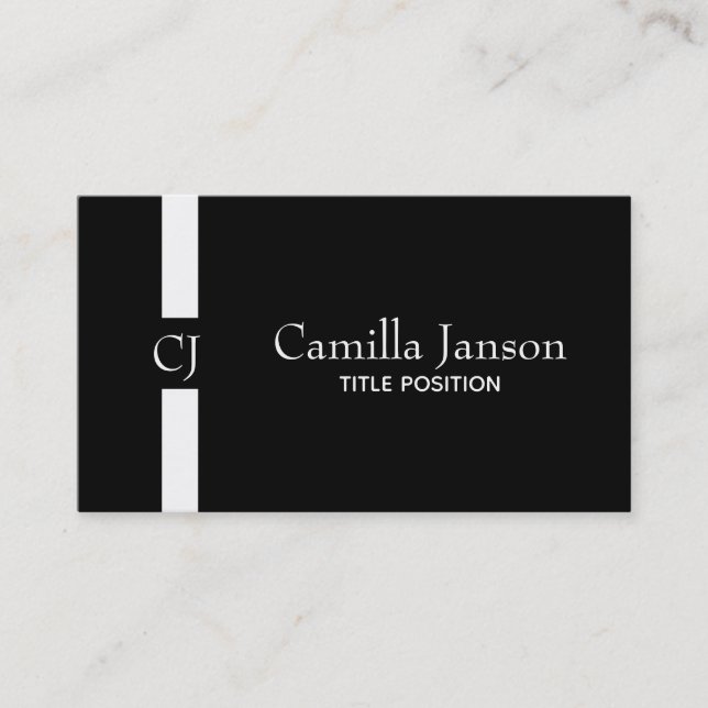 Monogrammed White Stripe Business Card (Front)