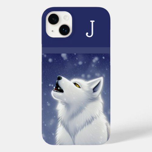 Monogrammed White Wolf Howling Case_Mate iPhone 14 Plus Case