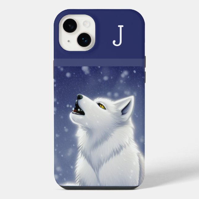 Monogrammed White Wolf Howling Iphone Case (Back)