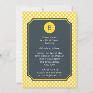 Monogrammed White, Yellow and Charcoal Polka Dot Invitation