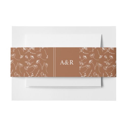 Monogrammed Wildflower Sketch Burnt Orange Wedding Invitation Belly Band