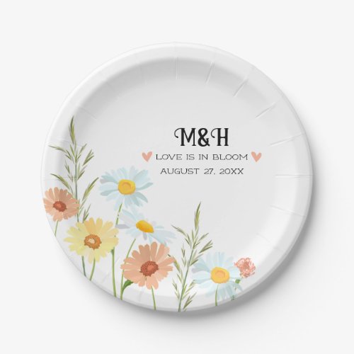 Monogrammed Wildflower Wedding Paper Plates