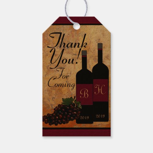 Monogrammed Wine Bottles and Grapes Thank You Gift Tags