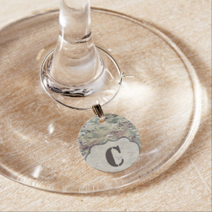 Monogrammed Wine Glass Charm Army OCP Camo Uniform