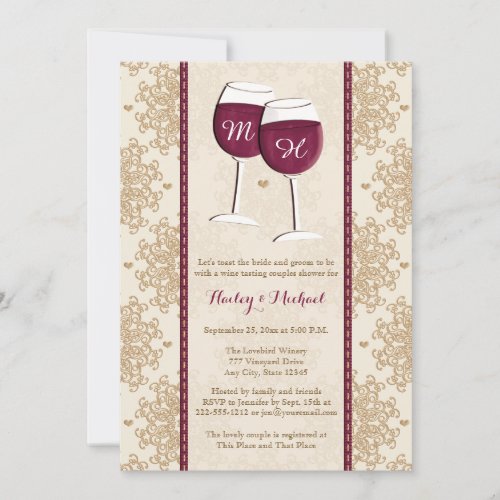 Monogrammed Wine Glasses Couples Wedding Shower Invitation
