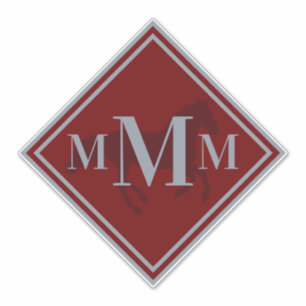 Monogrammed Wine Red + Silver Horse Tack Trunk Sticker