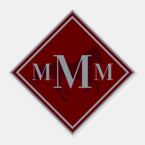 Monogrammed Wine Red  Silver Horse Tack Trunk Sticker