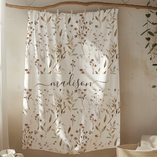 Monogrammed Winter Brown Dried Flower and Leaves  Fleece Blanket
